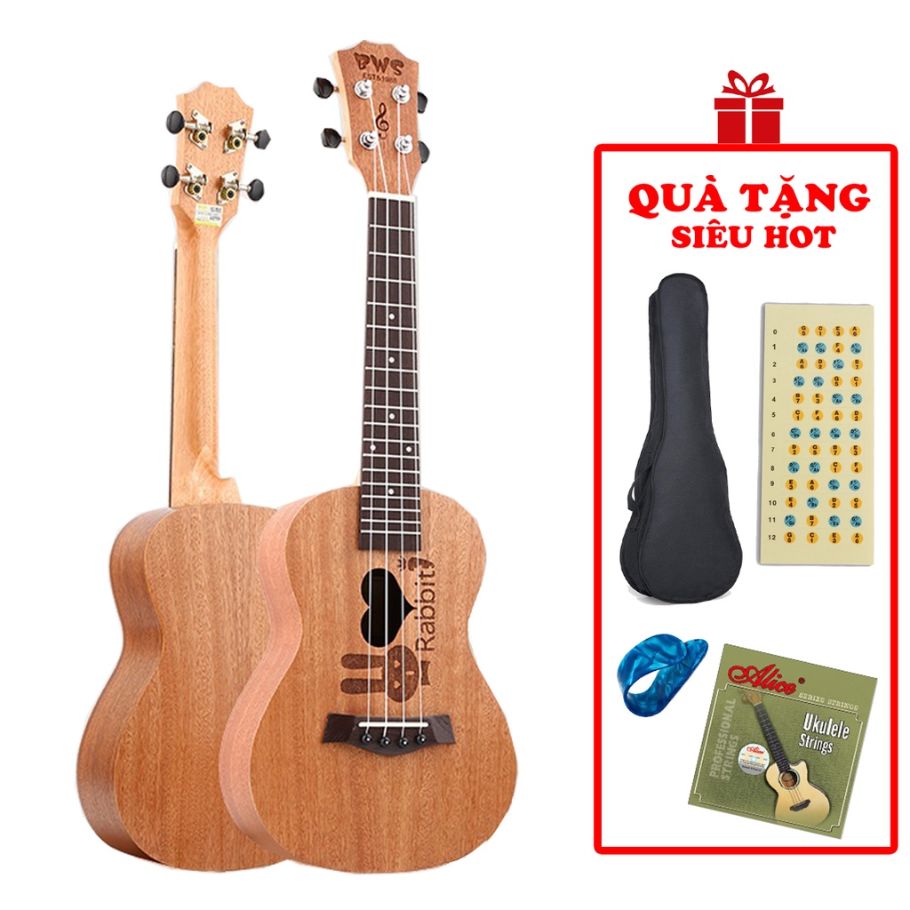 Ukulele Concert BWS - Đàn Ukulele Concert 23 inch , Full Gỗ Mahogany cao cấp - Hình Thỏ Rabit
