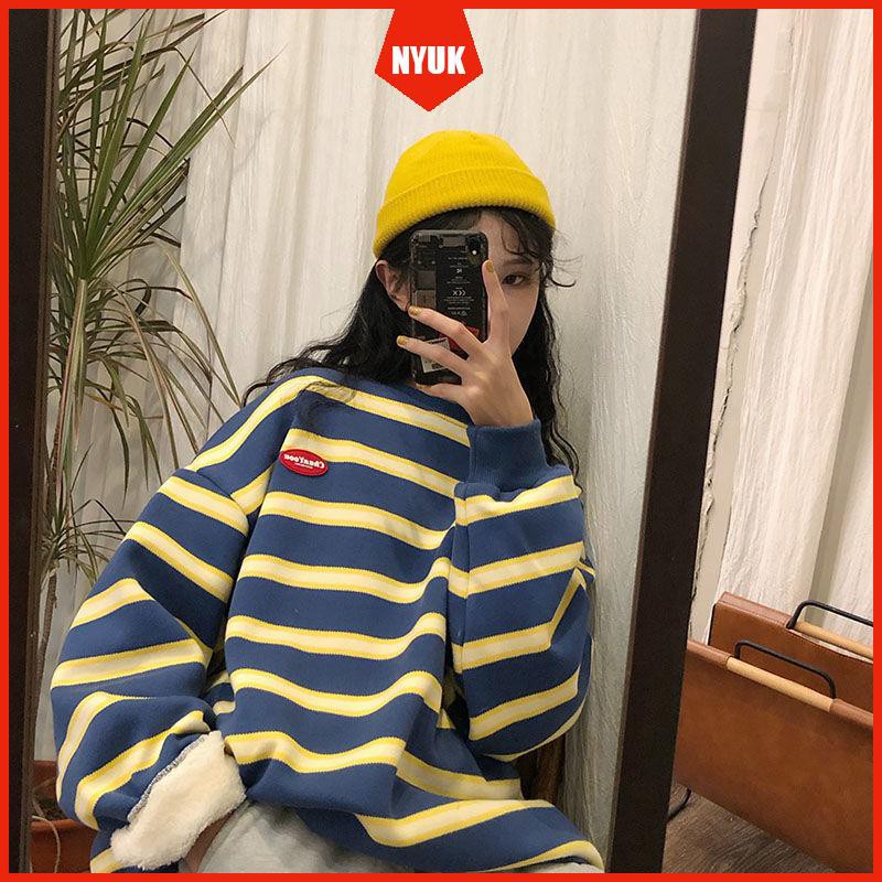 Áo Sweater Nữ Dáng Rộng Vải Lông Cừu Phối Nhung Xinh Xắn Thoải Mái Phong Cách Hàn Quốc | BigBuy360 - bigbuy360.vn