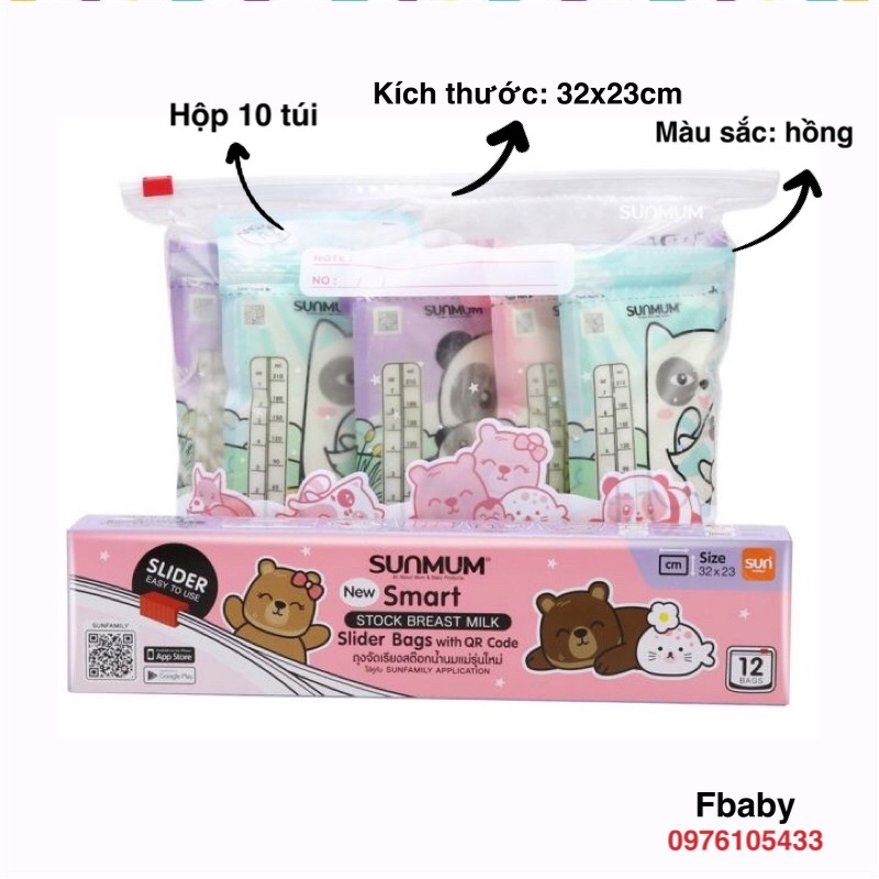 (Hộp 10 Túi Mẫu Mới Màu Hồng ) Túi Zip Sunmum Thái Lan Size 32x23cm Bảo Quản Sữa, Hoa Quả, Đồ Dùng