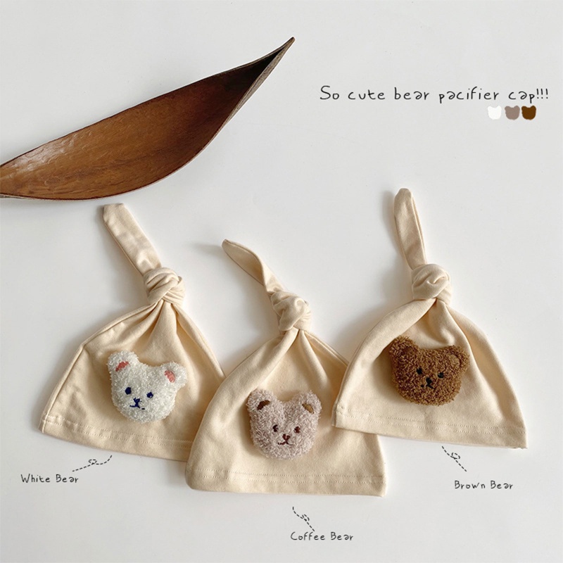 Mũ Turban Cotton Mềm Mại Thắt Nút Hình Gấu Đáng Yêu Cho Bé Sơ Sinh