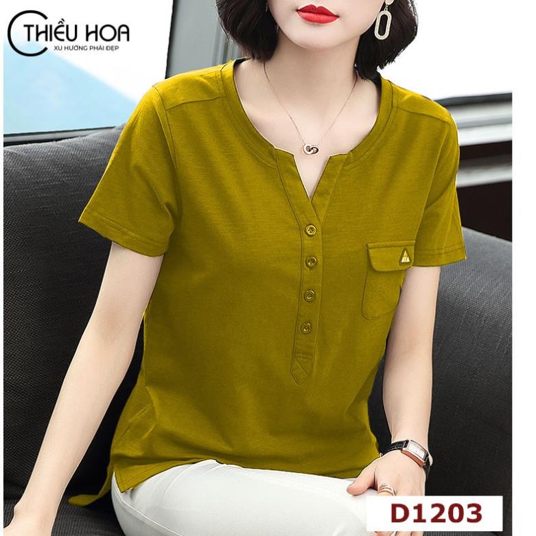Áo Thun Trung Niên Nữ Cao Cấp THIỀU HOA mềm mại thanh lịch sang trọng, Áo Phông Trung Niên Đẹp chất liệu mát mẻ