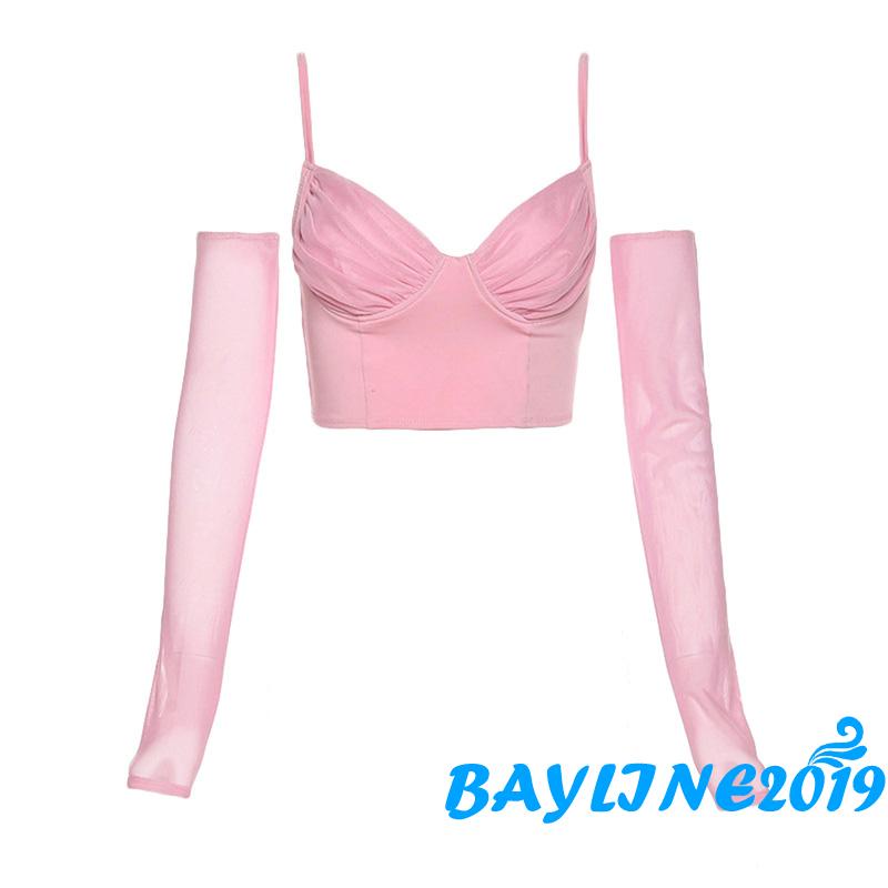 Áo croptop hai dây cổ chữ V tay lửng màu trơn đơn giản dành cho nữ