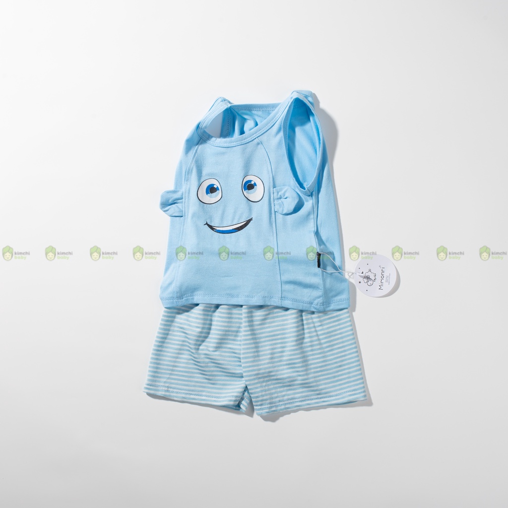 Đồ Bộ Bé Gái, Bé Trai KIMCHIBABY Vải Thun Lạnh Hoạ Tiết Con Mắt Tai Thú, Bộ Ba Lỗ Cho Bé Mặc Nhà KW2208