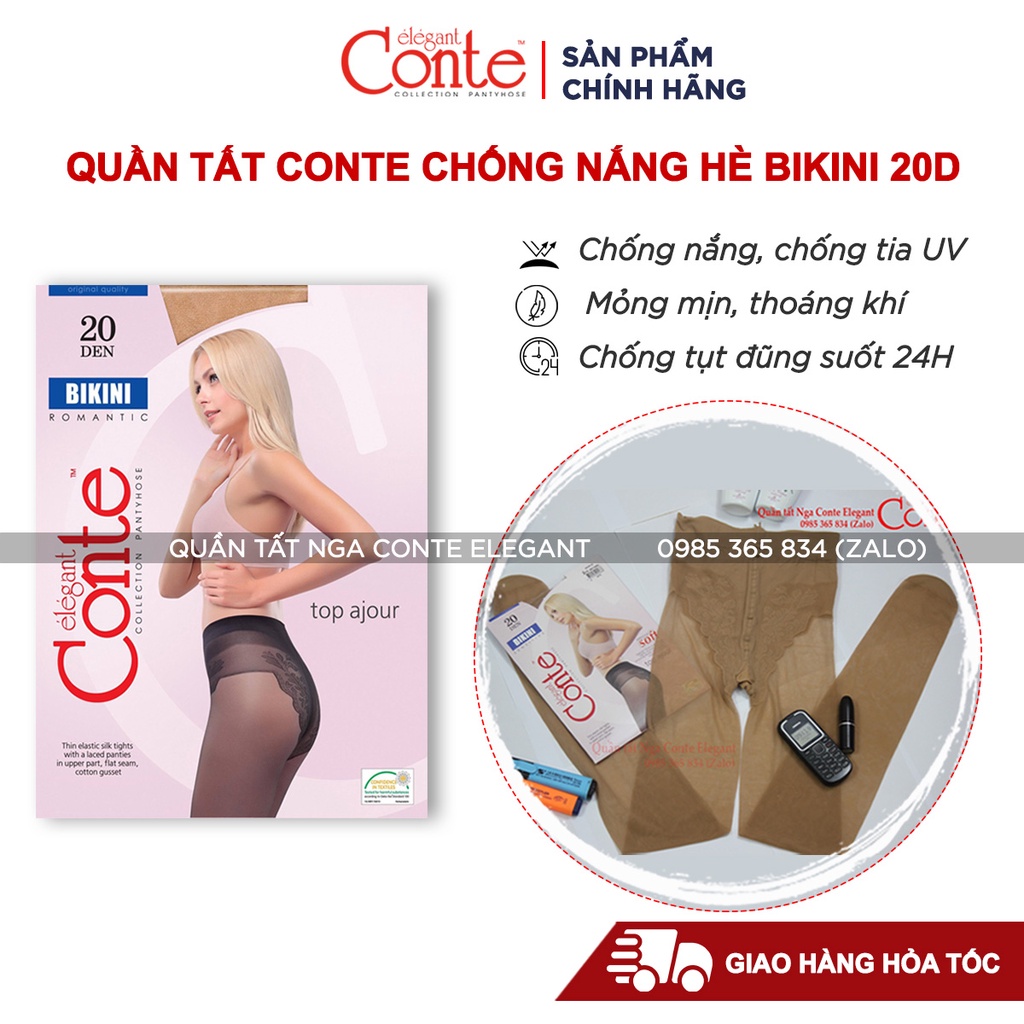 Quần tất, vớ nữ mỏng Bikini 20D CONTE Nga siêu dai bền, màu da, màu đen, không lộ viền, không tụt đũng - contevn