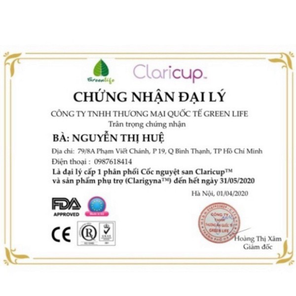 CHI HÔM NAY Cốc Nguyệt San Kháng Khuẩn Claricup Nhập Khẩu Pháp- Tặng 1 vĩ thuốc tiệt trùng cốc CHI HÔM NAY