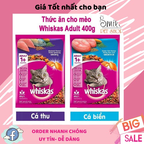[RẺ NHẤT] Thức Ăn Cho Mèo - Hạt Khô Whiskas Cho Mèo Lớn 400g - Smile Pet Shop
