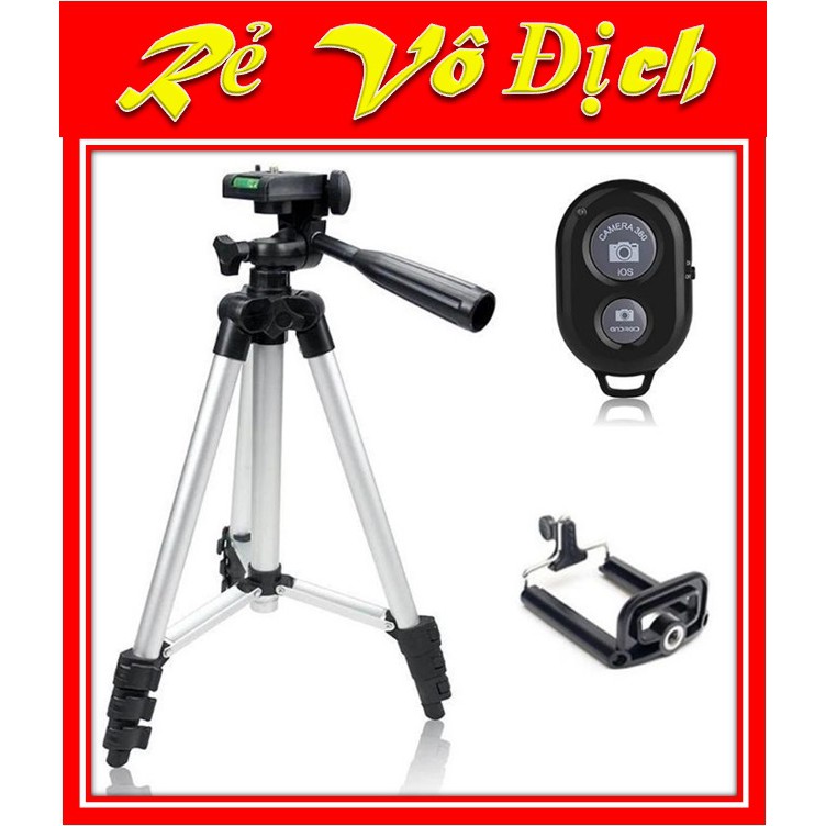 < Sale Sốc >Gậy chụp ảnh TRIPOD 3 chân 3110 + Tặng Kèm REMOTE Cực kì Đa năng + Kẹp Điện Thoại Đa Năng
