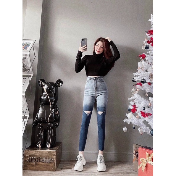 Quần Jeans Loang Màu Rách Gối ⚡️ Ôm Đùi Chất Co Giãn Tôn Dáng Siêu Đẹp