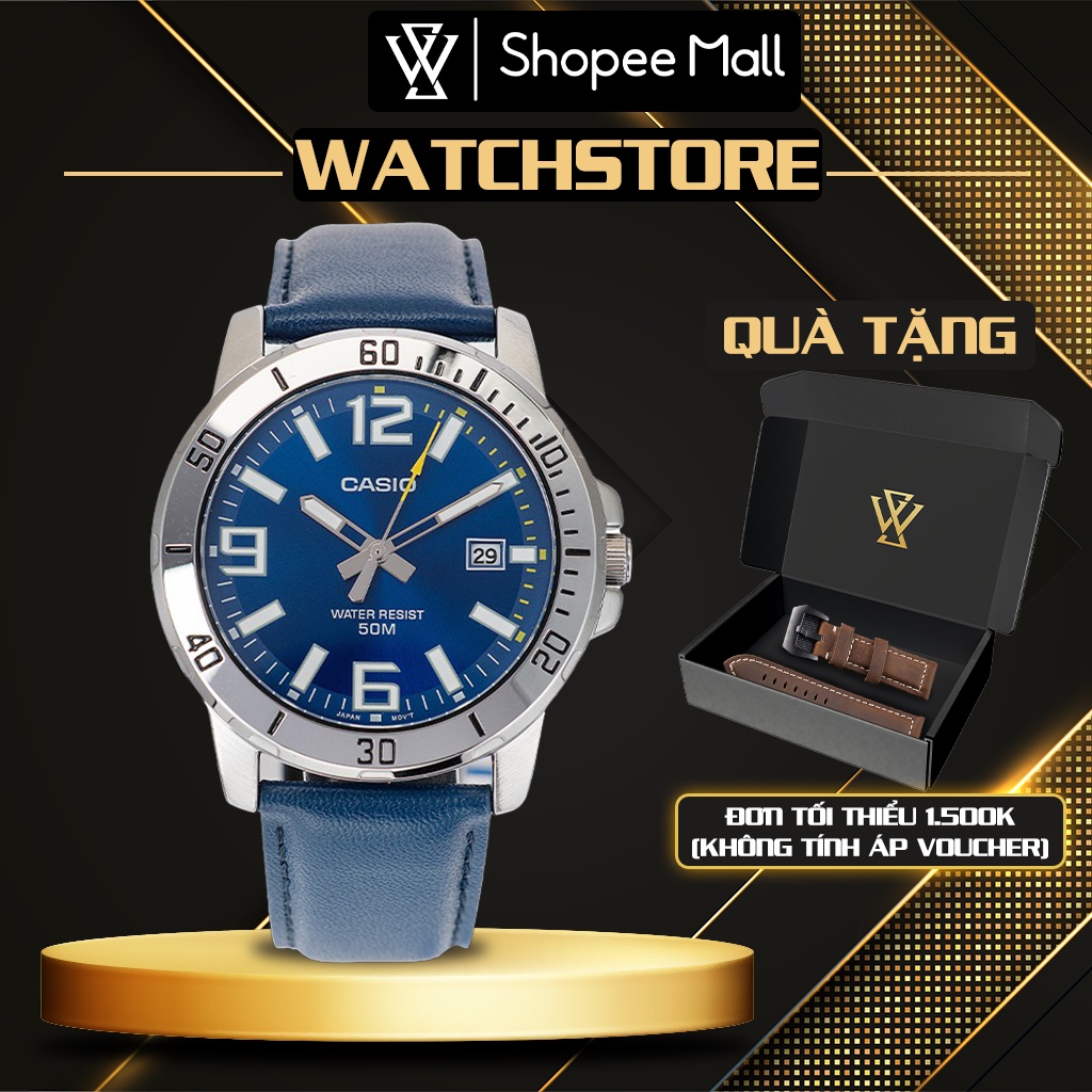 Đồng Hồ Quartz Nam Casio WATCHSTORE MTP-VD01L-2BVUDF Thiết Kế Kính Khoáng 45mm, Dây Đeo Da Và Vỏ Thép Không Gỉ
