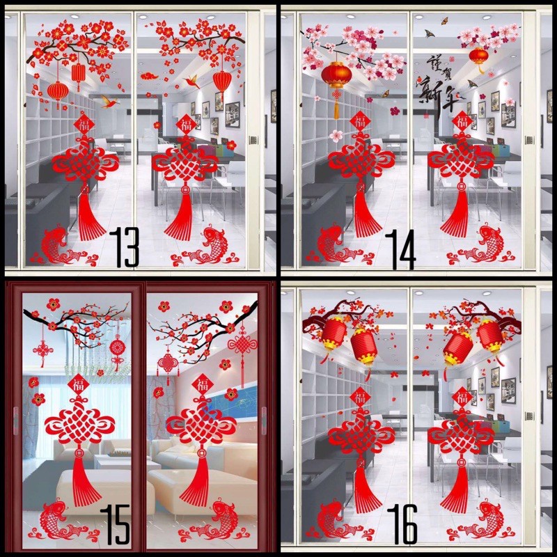 Decal trang trí Tết - Dây hỷ phối mai nhiều mẫu 2 tấm