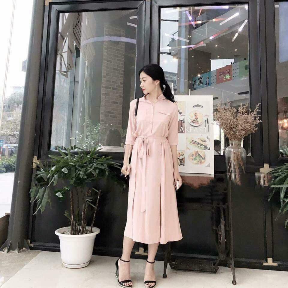 Maxi xẻ đùi retock ạ. Dáng sơ mi cổ điển - kín đáo - kèm belt cột eo bất chấp mọi loại eo đều diện xinh nha
