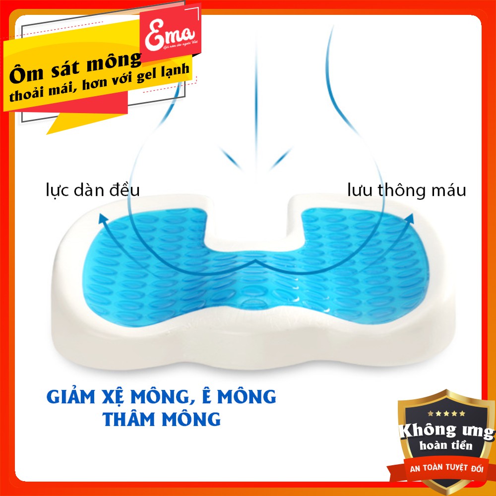 ⭐CÓ GEL LẠNH⭐Đệm lót ghế chống đau xương cụt, ê mông Ema cho dân văn phòng - Ruột cao su non kèm gel lạnh ôm sát mông