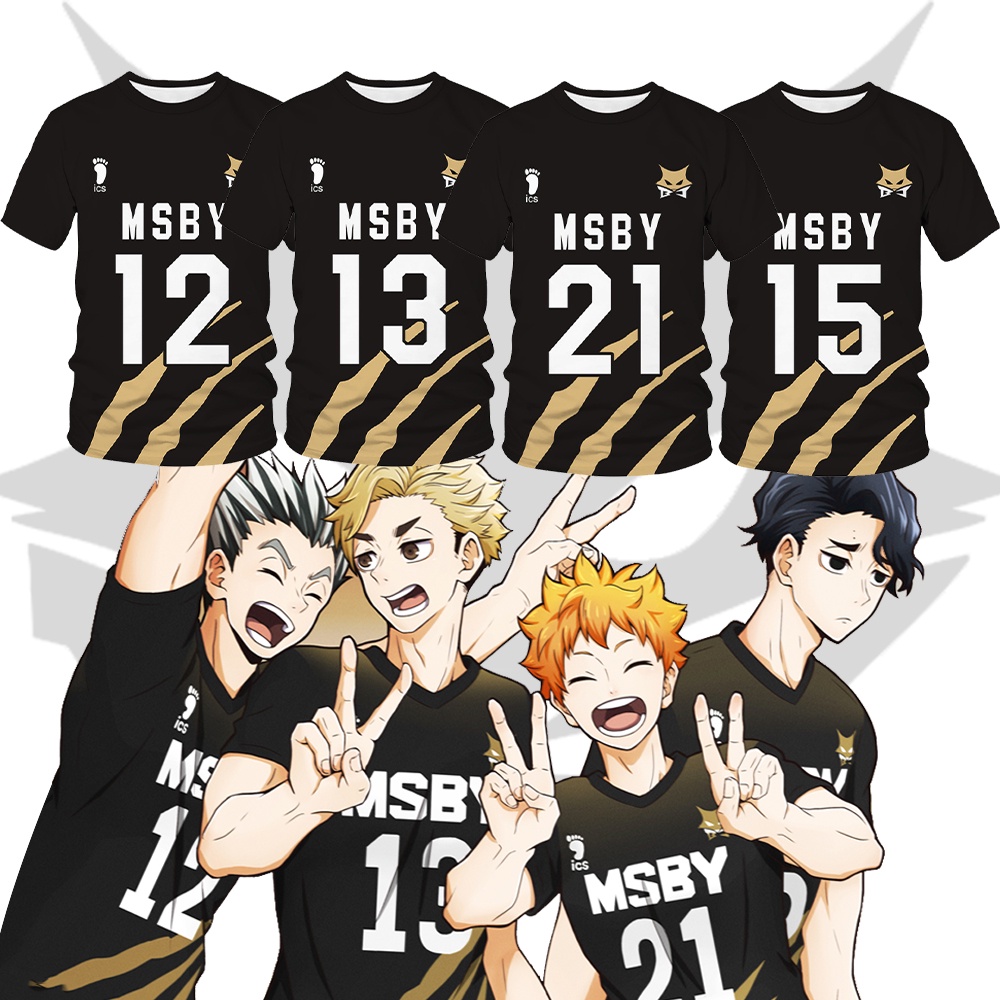 Áo Thun Thể Thao Tay Ngắn Màu Đen In Hình Anime Haikyuu MSBY Jackals Jersey Karasuno Shoyo Sakusa HINATA BOKUTO S-5XL