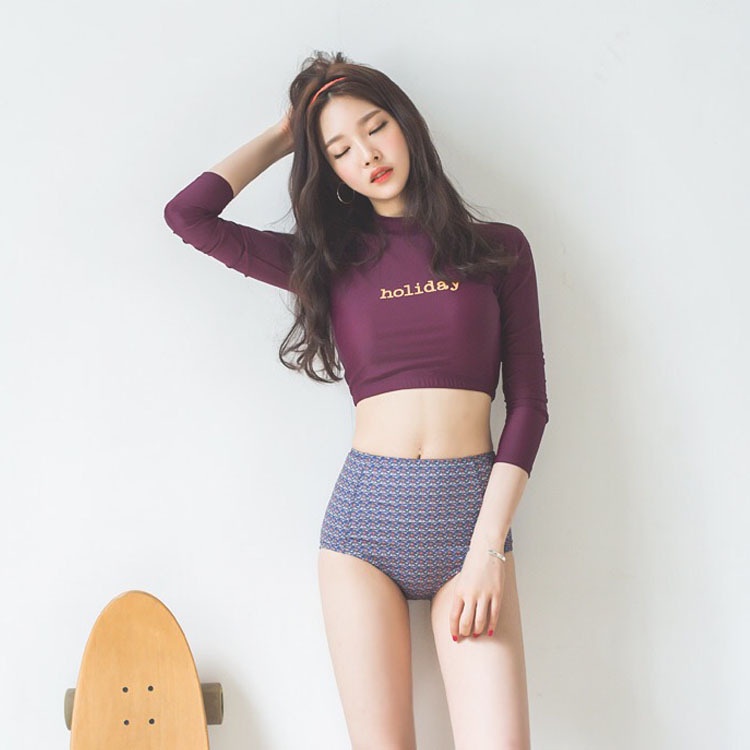 (Hàng nhập) Bikini, Đồ bơi 2 mảnh tay dài, tím than STYLE Hàn quốc #hmy1795