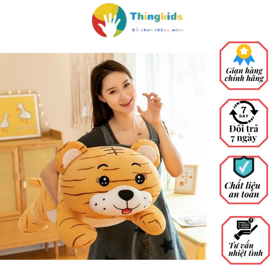 Gối ôm hình chú Hổ vằn màu vàng đủ size 40-60-80-100 cm chất bông cao cấp có giãn - Thingkids