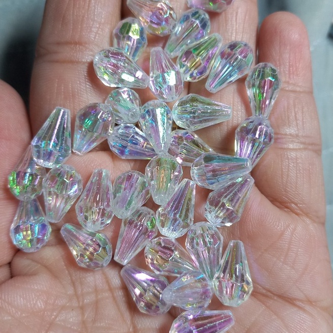 10/25/50gam hạt bẹt, cườm nhựa giọt nước 8x12mm màu trắng