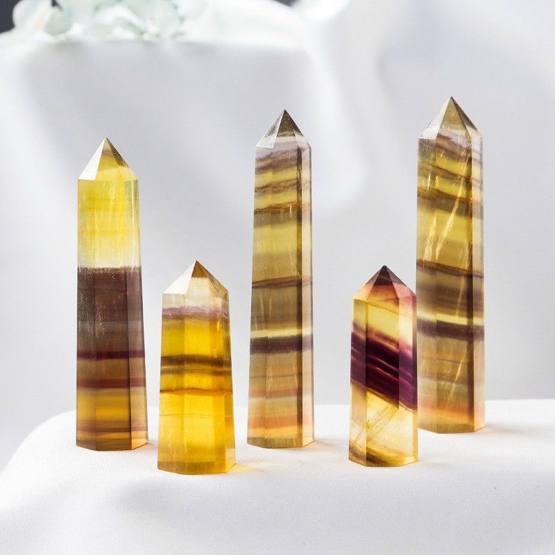 Trụ đá thanh tẩy Fluorite vàng (Yellow Fluorite), đá phong thủy dùng trong Tarot, reiki, thiền định
