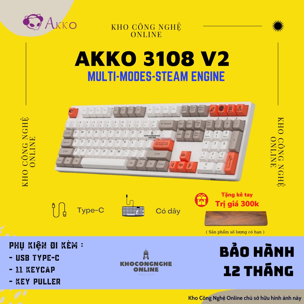 [Mã 33ELSALE hoàn 7% đơn 300K] Bàn phím cơ AKKO 3108 v2 Steam Engine (Akko switch v2 / Foam tiêu âm / Keycap Việt Nam)