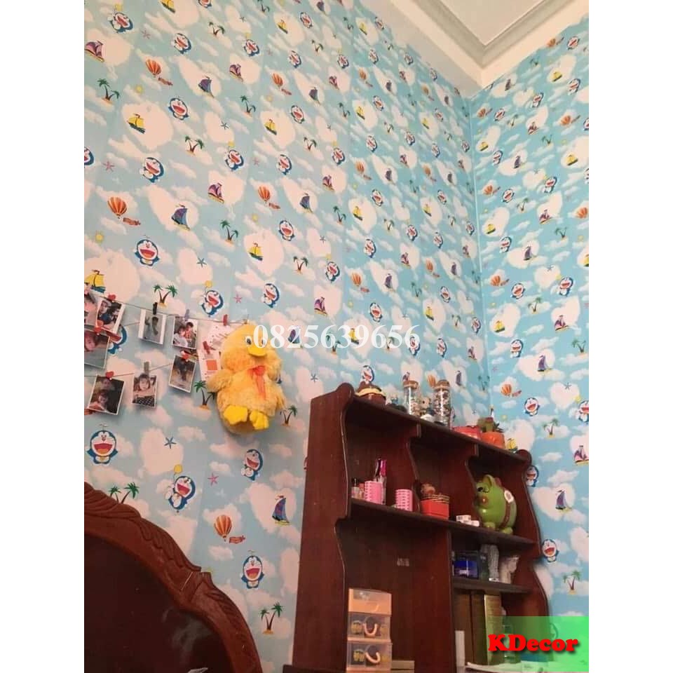 [ẢNH DÁN THẬT] 10m Giấy dán tường Doremon blue sky sẵn keo khổ rộng 45cm
