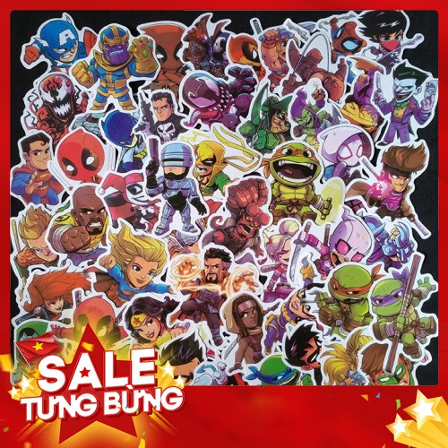 Bộ Sticker dán cao cấp chủ đề NHÂN VẬT HOẠT HÌNH SIÊU ANH HÙNG- Dùng dán Xe, dán mũ bảo hiểm, dán Laptop... - Hàng nhập