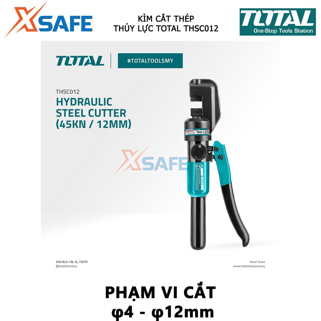 Kìm cắt thép thủy lực TOTAL THSC012 Kềm cắt thủy lực lực cắt 45KN, kích thước cắt 15mm, kềm dài 315mm - XSAFE