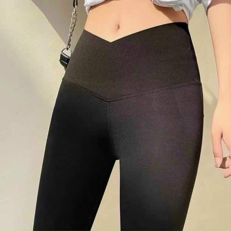 Quần legging nữ vạt chéo ko viền  chất umi loại 1 full hộp phù hợp mọi lứa tuổi_C001