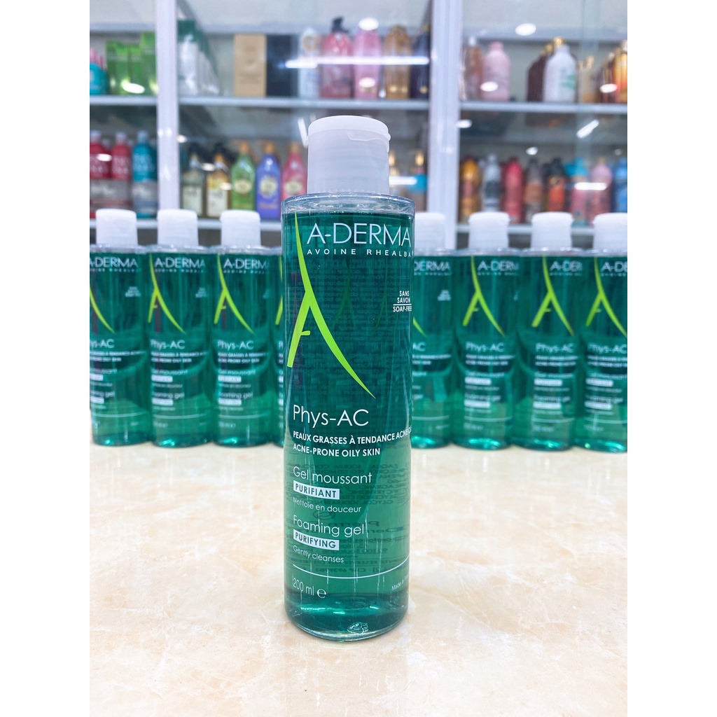 Sữa Rửa Mặt Da Dầu Mụn Nhạy Cảm A-Derma Phys-AC Purifying Foaming Gel Pháp 200ml