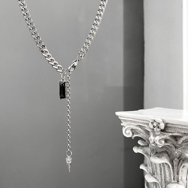 Dây Chuyền Thép Titan Chuỗi Dây Gắn đá màu đen Unisex - Vòng Cổ Phong Cách Hoang Dã Hip Hop Cho Nam Nữ