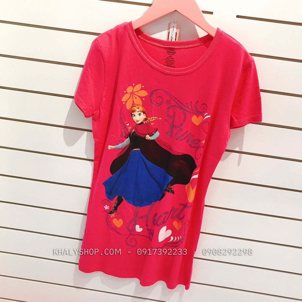 Áo thun tay ngắn trẻ em hình công chúa Elsa Anna (Frozen) màu hồng đậm size XL cho bé gái 14-16 tuổi (Mỹ US-UK) - ATFZH0