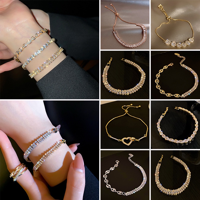 Vòng tay bạc 925 RINHOO FRIENDSHIP đính đá kim cương giả có thể điều chỉnh thời trang