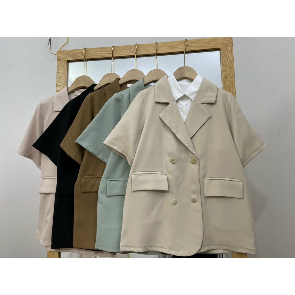 ÁO BLAZER NGẮN TAY 1 LỚP CÓ TÚI NẮP NỮ, ÁO VEST BLAZER CỘC TAY KHOÁC NGOÀI PHONG CÁCH HÀN QUỐC