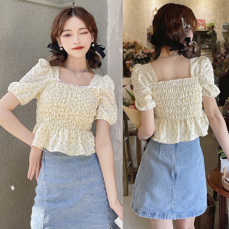Áo Sơ Mi Tay Phồng Họa Tiết Hoa Thời Trang Hàn Quốc Cho Nữ