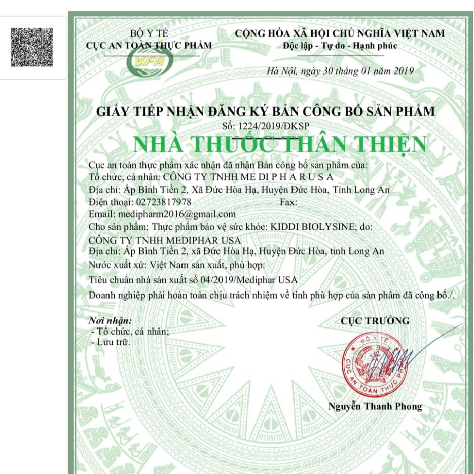 Siro ăn ngon Biolysine – Kích thích trẻ ăn ngon, tăng cường đề kháng, nâng cao miễn dịch (chai 120ml)