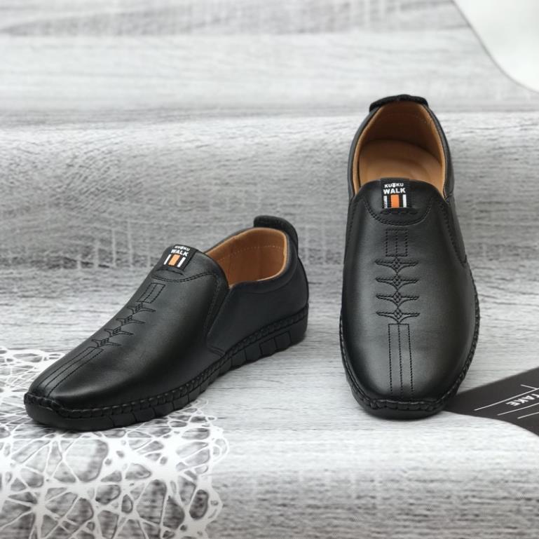 GIÀY DA SLIP ON GL03, DA THẬT 100%, ĐẾ CAO SU ÊM DẺO, BẢO HÀNH 12 THÁNG FWU