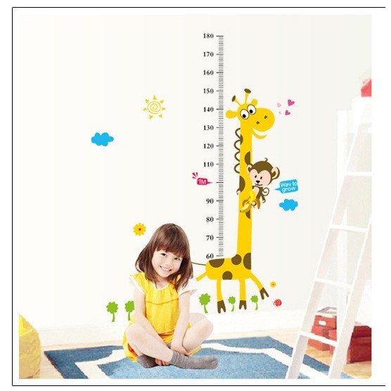 Decal dán tường Thước đo chiều cao huơu khỉ