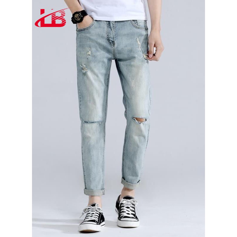Quần jean nam basic LB, jean co giãn cắt rách gối,size 28-34, QJSH1991 | BigBuy360 - bigbuy360.vn