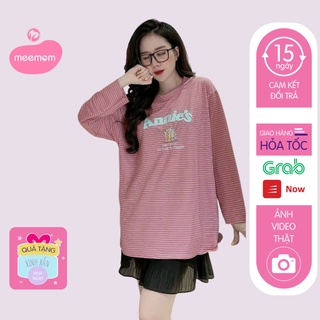 Áo bầu thu đông - áo bầu kẻ dài tay mùa đông chất cotton mềm mịn freesize tới 70kg AB03 - Meemom