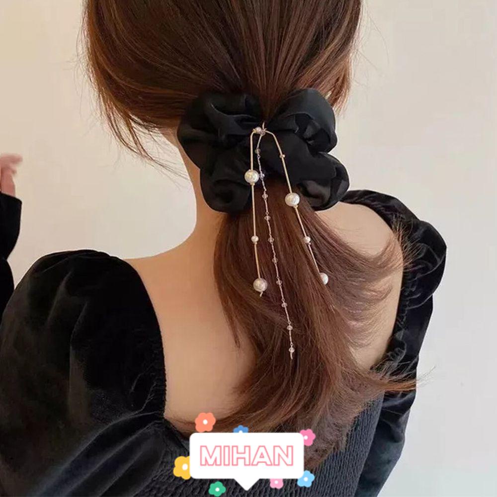 Dây Cột Tóc Scrunchies In Họa Tiết Hoa &amp; Tua Rua Dễ Thương MIHAN1