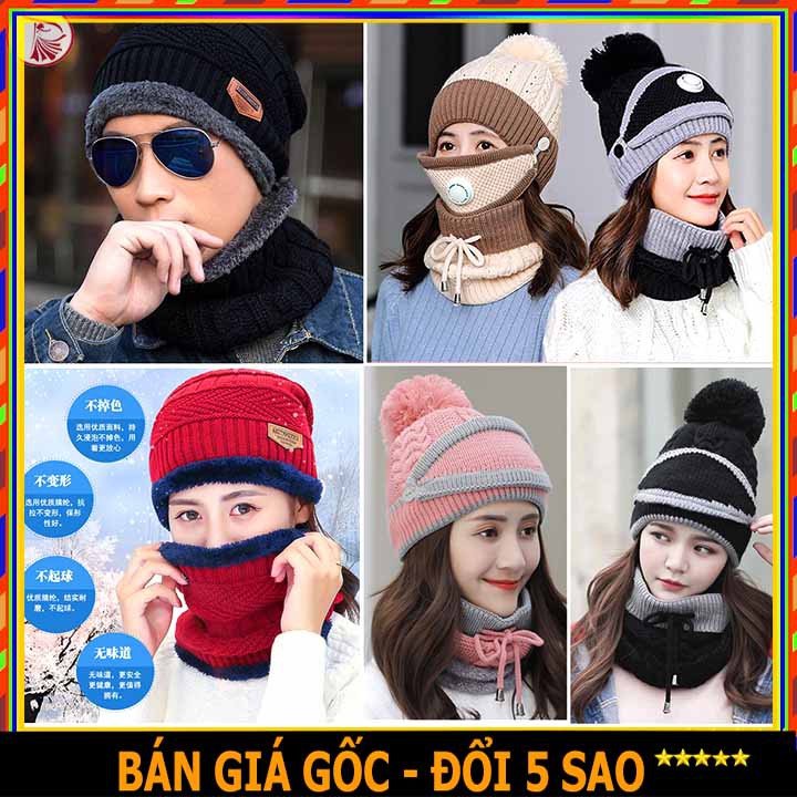 ❤️ SÉT NÓN LEN ❤️ Combo MŨ LEN + KHẨU TRANG VÀ khăn QUÀNG CỔ lót lông cao cấp cho Nam Nữ Hàn Quốc mùa đông