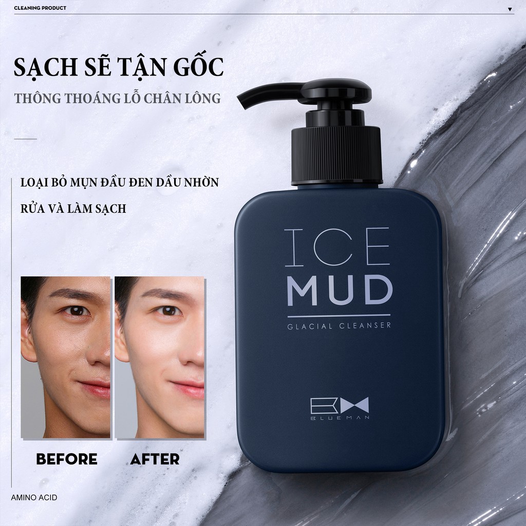 Sữa Rửa Mặt Cho Nam Ice Mud BLUEMAN Ngăn Ngừa Mụn Làm Sáng Da_HÀNG NHẬP KHẨU