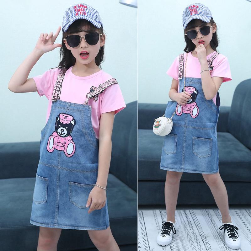 Áo thun + váy yếm dễ thương cho bé gái 3-14 tuổi