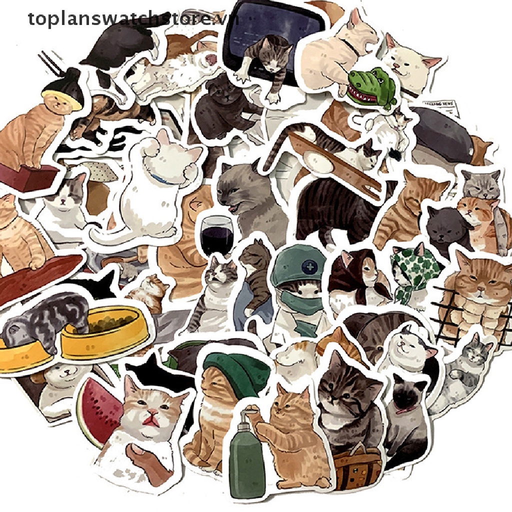 Sticker dán trang trí điện thoại hình mèo hoạt hình đáng yêu