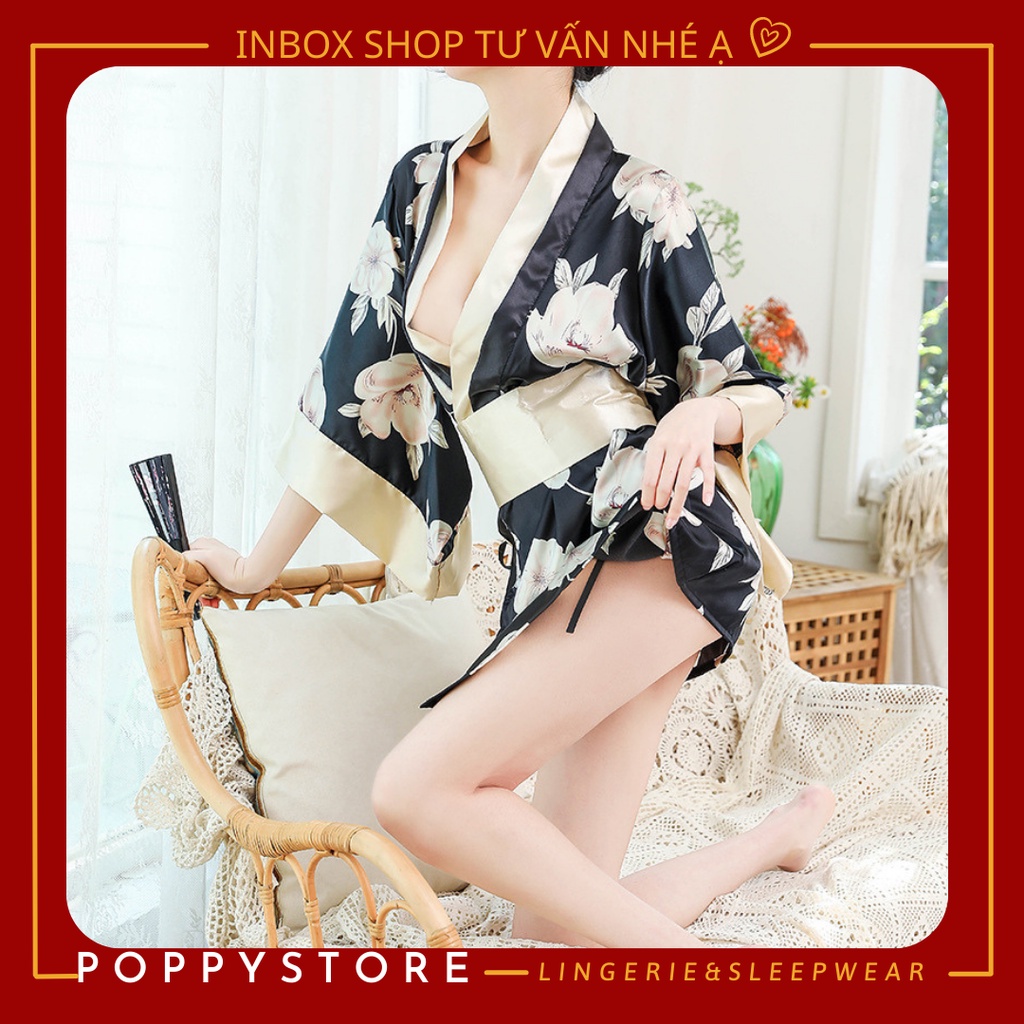 Áo choàng ngủ KIMONO kèm lọt khe ⚡𝐒𝐄𝐗𝐘 + CHE TÊN SẢN PHẨM⚡ Áo ngủ lụa mềm - mát - sang chảnh. Phong cách Nhật Bản
