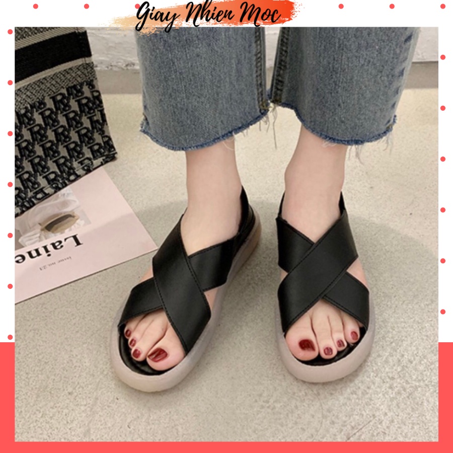 Dép quai chéo, sandal nữ da PU đế bằng 3 màu siêu xinh dễ phối đồ gót gập mang được 2 kiểu