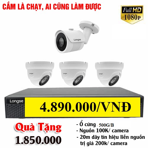 Trọn Bộ 4 Mắt Camera Longse Full HD 1080P 2.0MP (GÓI QUÀ TẶNG 1.850.000đ)- chợ công nghệ bắc ninh