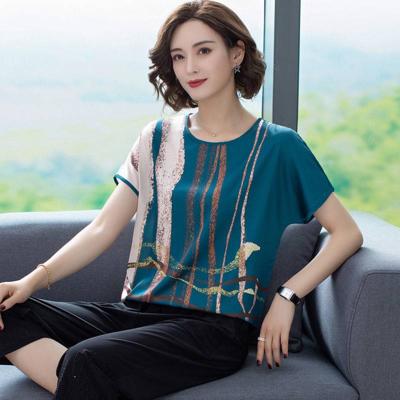 Áo Thun Lụa Lạnh Tay Ngắn Dáng Rộng Plus Size In Hoạ Tiết Đơn Giản Trẻ Trung Dành Cho Nữ