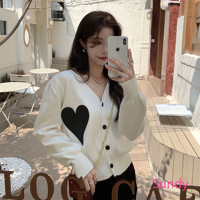Áo khoác cardigan dệt kim tay dài cổ chữ V thanh lịch retro cho nữ