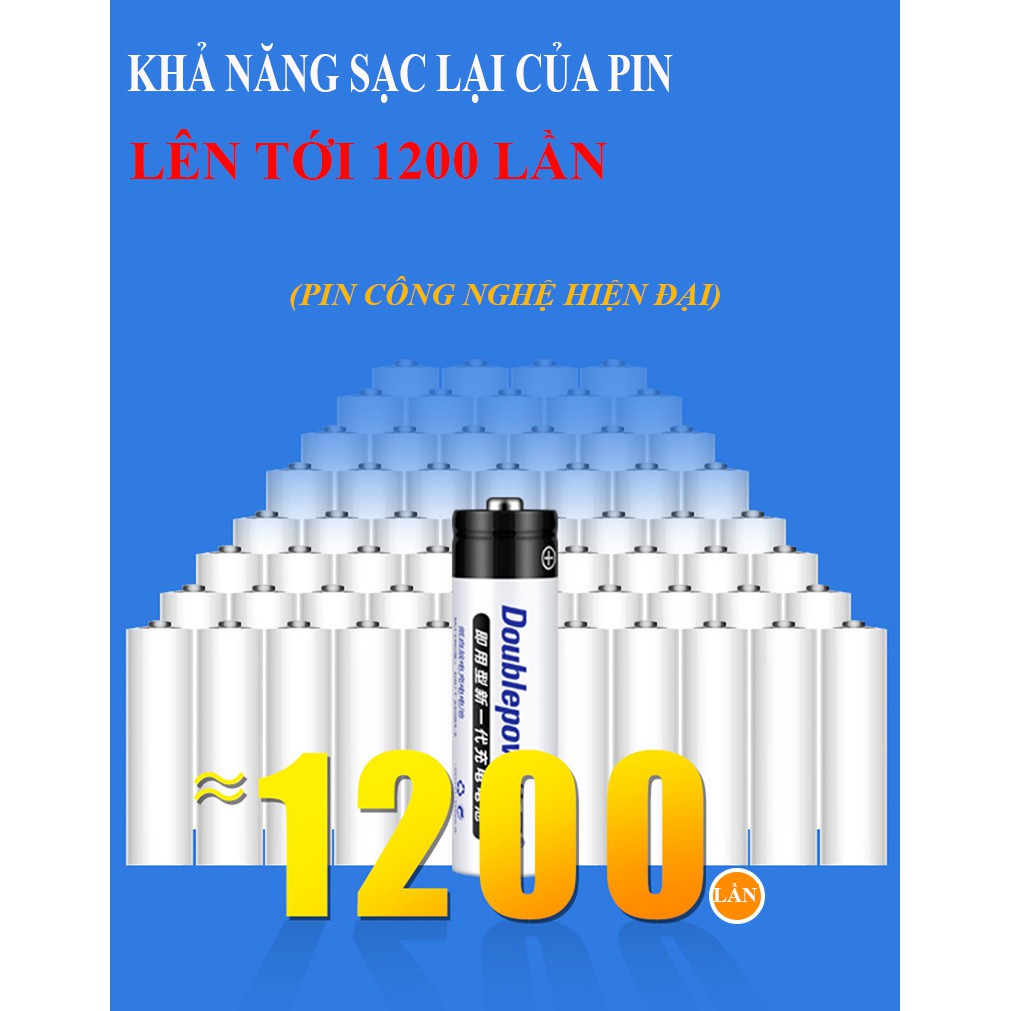 [Hàng chuẩn] Hộp 4 viên Pin AA sạc lại Doublpow dung lượng 2700mAh - pin công nghệ mới (màu đen)