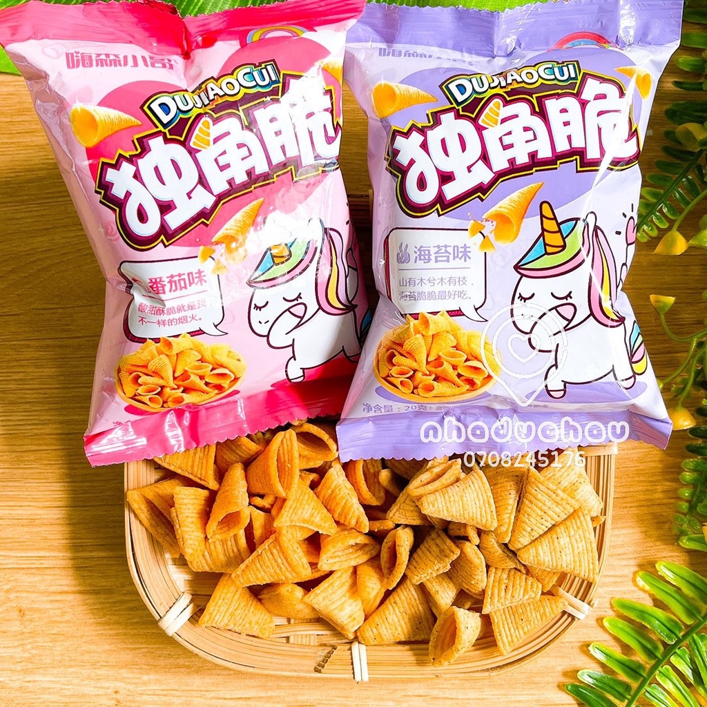 Một gói snack/ bimbim xoắn ốc hình Ngựa Bảy Màu Unicorn Hongkong gói lớn 200gam gồm 10 gói nhỏ