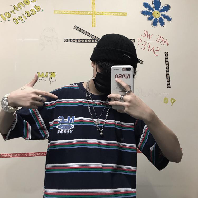 Áo Thun Tay Lỡ Thời Trang Trẻ Trung 229979Áo Thun Kẻ SọC Phong CáCh Harajuku Cho Nam